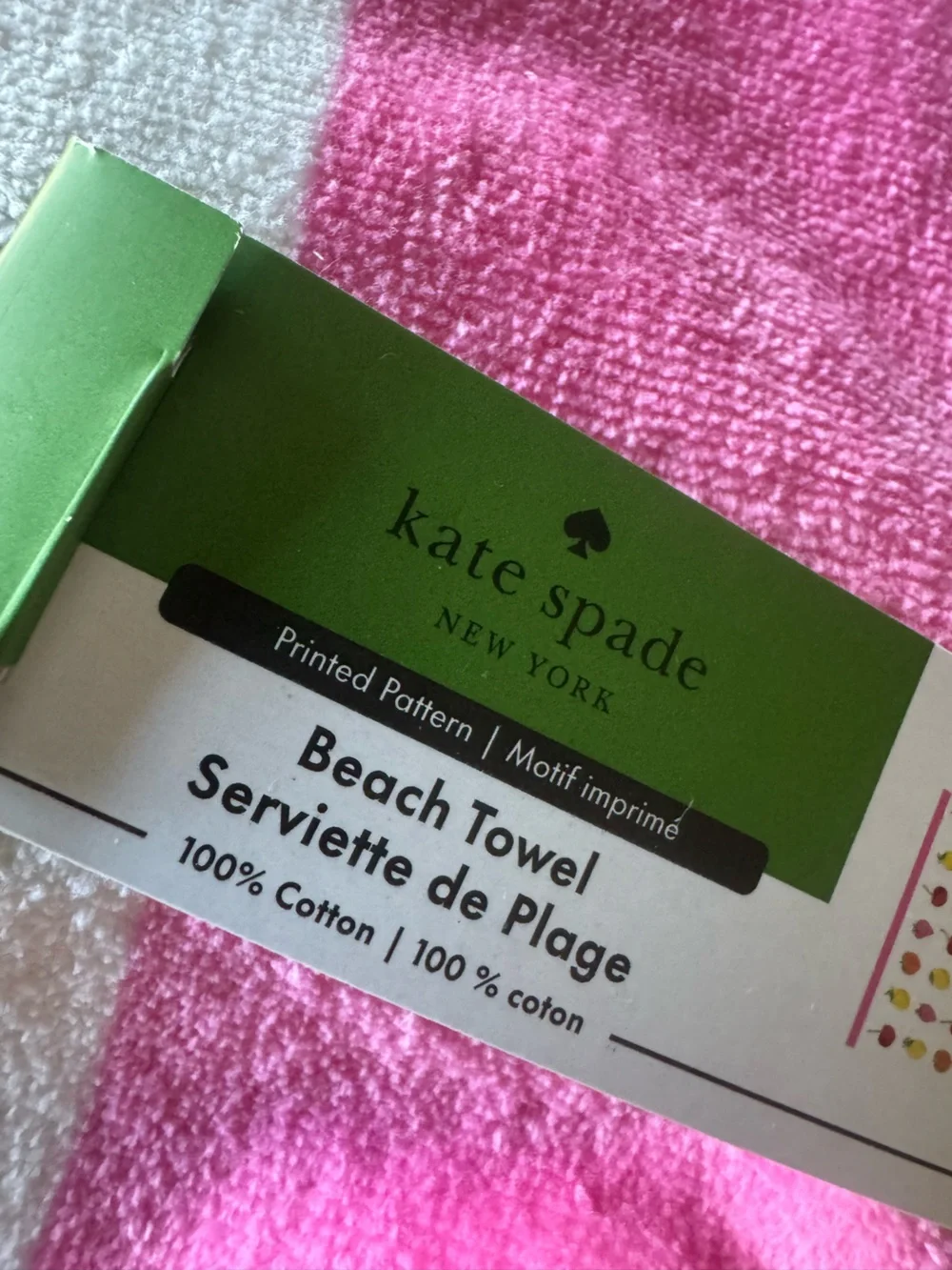 2 kate spade♠️ 72x36 summer fruit beach towels with pink trim! Super soft⛱️☀️💦